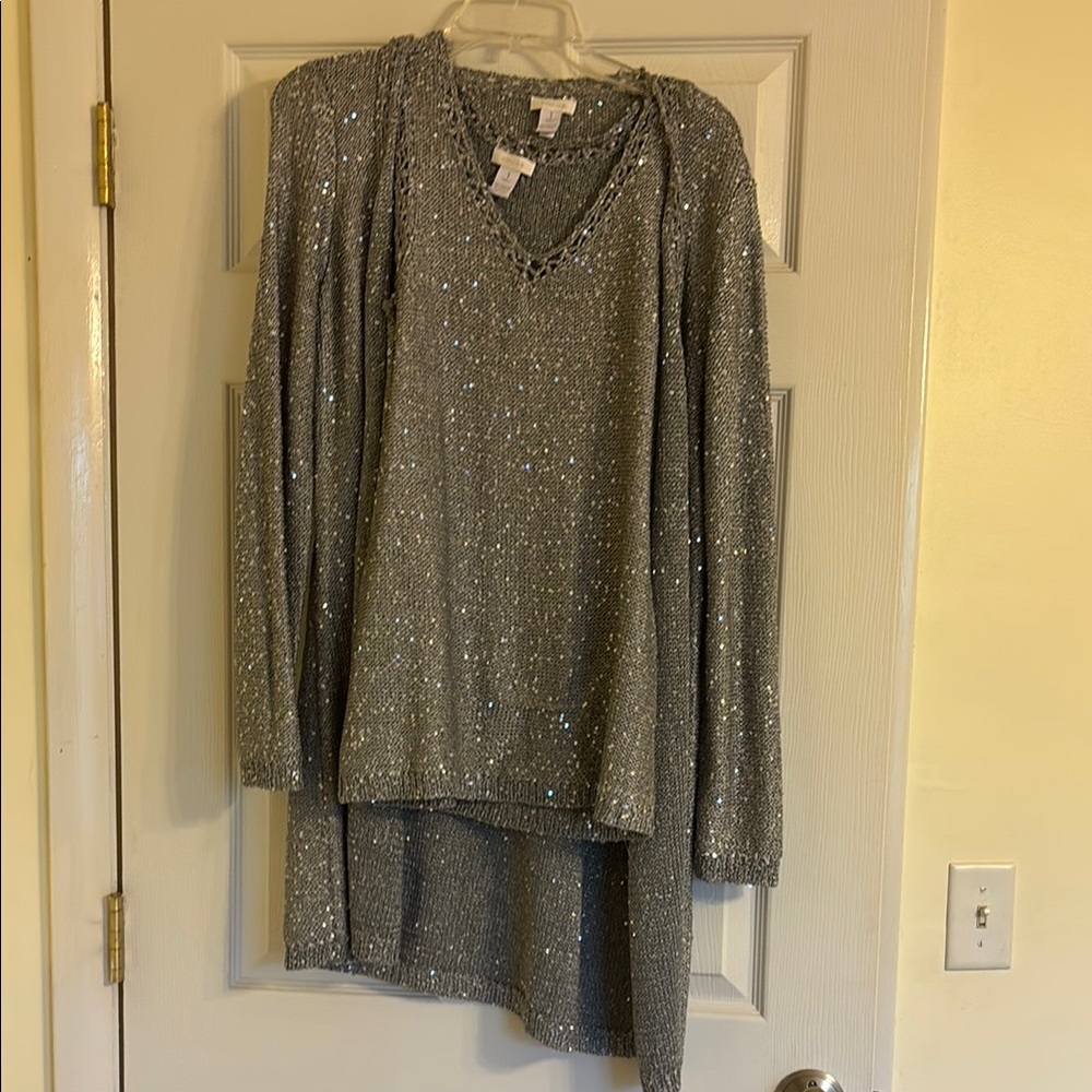 Chico's Sparkling Silver Knit Sweater and Tank